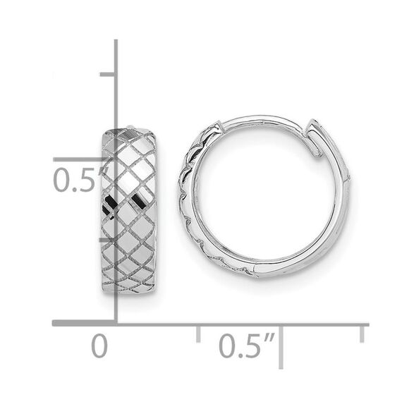 Kazi Luxury 14K White Gold Polished and Etched Hinged Hoop Earrings